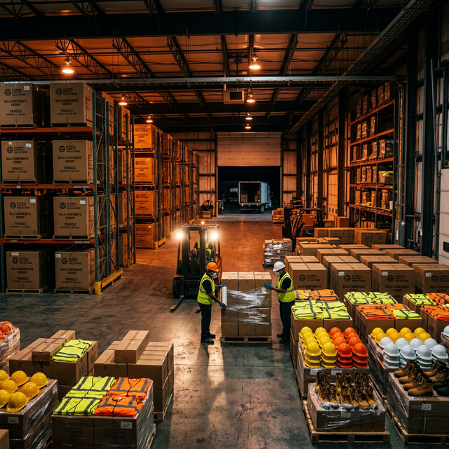 Warehouse with safety equipment